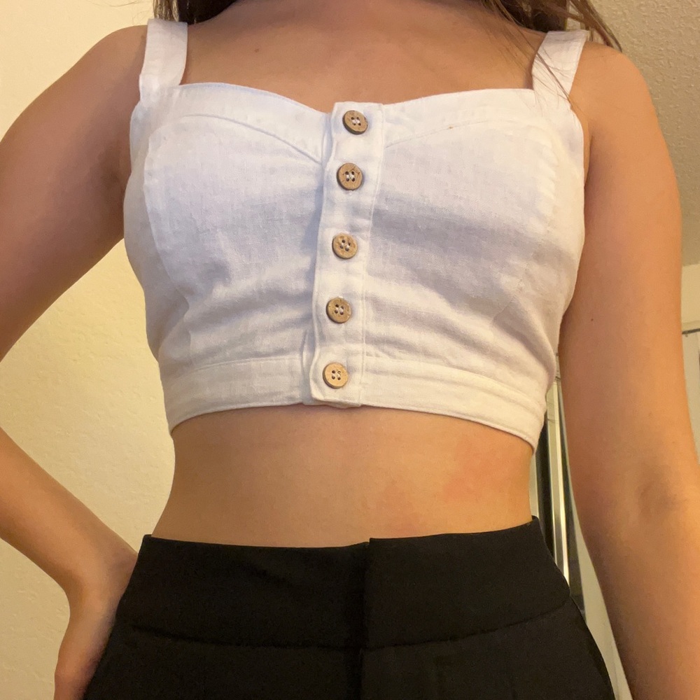 White Cropped Bustier Button Up Top